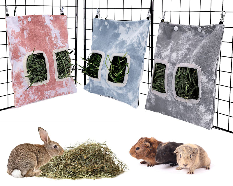 LeerKing Rabbit Hay Feeder Bag, Hanging Canvas Hay Feeder Guinea Pig with Clips, Hay Holder Bag for Rabbits Bunny Guinea Pig and Other Small Animals Grey - BeesActive Australia
