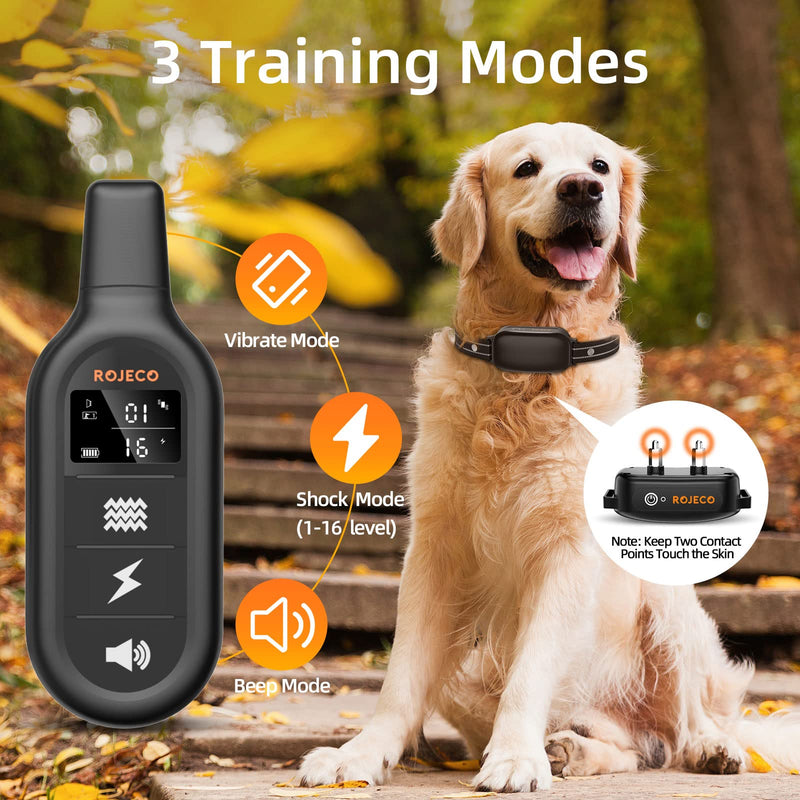 ROJECO Dog Shock Collar，IPX7 Waterproof Dog Training Collar with 3300FT Remote，Rechargeable Shock Collar for Large Medium Small Dog，3 Training Modes with Beep，Vibration and Shock，Reflective Dog Collar for 1 dog - BeesActive Australia