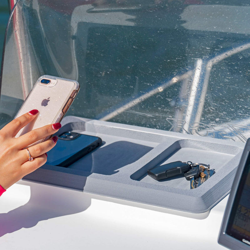 Castaway Customs SeaDek Foam | Cell Phone & Accessories Boat Dash Holder | 3M Adhesive Backing | Seperate Compartments for Cell Phones & Fishing/Boating Tools | Durable Accessory Holder Storm Gray - BeesActive Australia