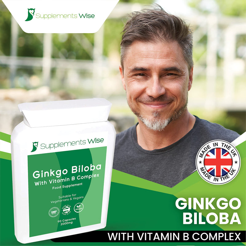 Ginkgo Biloba Capsules 90 x 2000mg - Dizziness and Vertigo Treatment - Focus Tablets, Concentration Pills for Brain, Memory - Blood Circulation -Ginkgo Biloba Herbal Supplements with Vitamin B Complex - BeesActive Australia