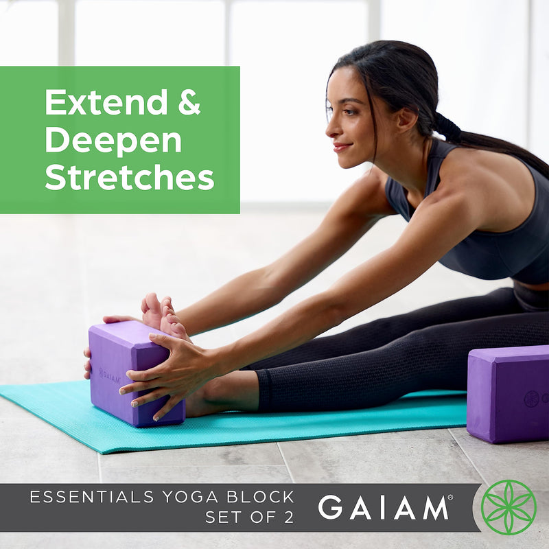 Gaiam Essentials Yoga Block (Set Of 2) – Supportive, Soft Non-Slip Foam Surface For Yoga, Pilates, Meditation Deep Purple - BeesActive Australia