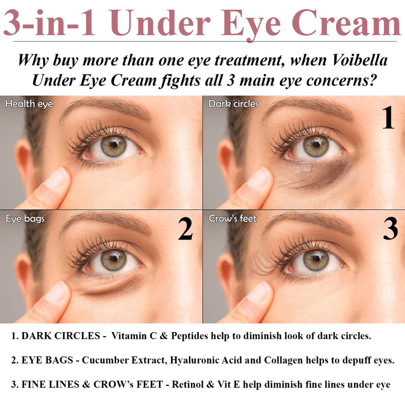 Natural Anti-Aging Under Eye Cream, Best 3-in-1 Treatment For Dark Circles, Puffy Eyes, Bags & Wrinkles - Firming, Brightening & Hydrating - Cucumber, Collagen, Hyaluronic Acid, Retinol, Vitamin C & E - BeesActive Australia