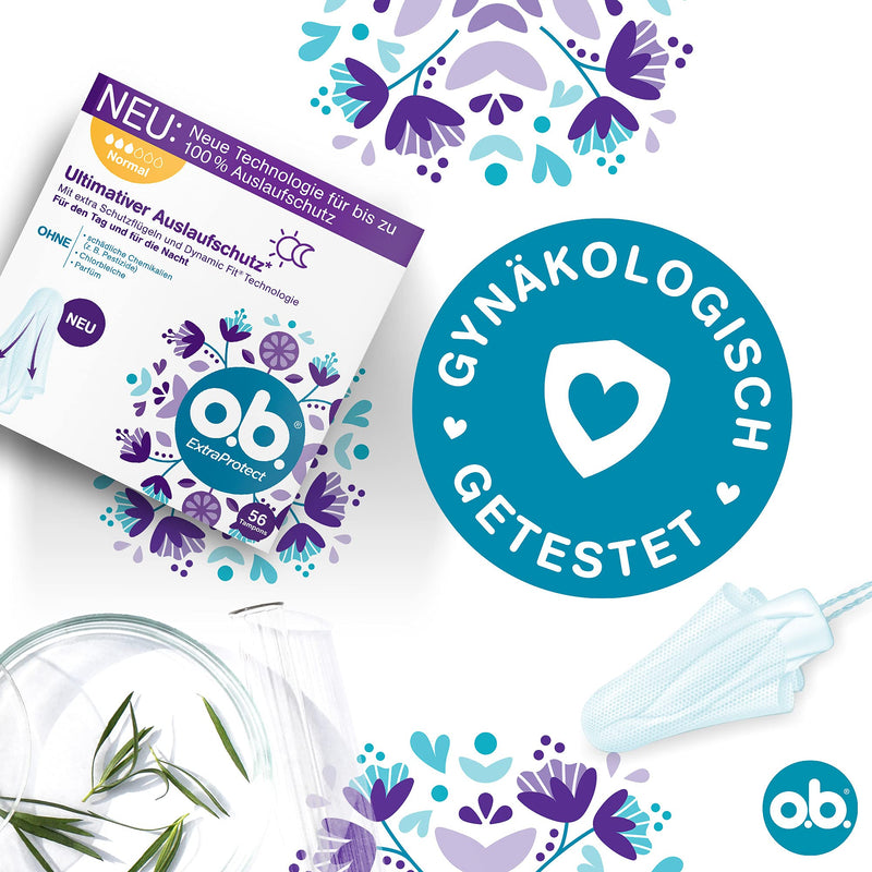 o.b. Tampon ExtraProtect Normal, for Medium to Stronger Days, Ultimate Leak Protection*, (Pack of 56) - BeesActive Australia