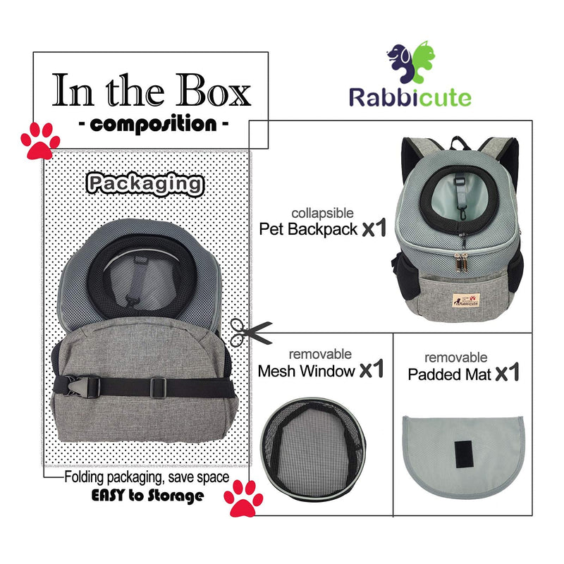 RABBICUTE Pet Dog Carrier Backpack Adjustable Breathable Front Pack Head Out Removable Design Puppy Cat Dog Backpack for Small Dogs Cats Padded Shoulder Bag for Travelling Hiking Camping Outdoor Trip M (<6LBS, size refer to picture 5) GREY - BeesActive Australia
