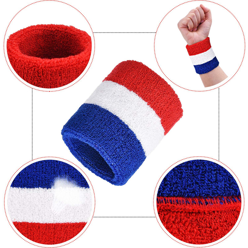 [AUSTRALIA] - Bememo 12 Pack Sweatbands Sports Wristband Cotton Sweat Band for Men and Women, Good for Tennis, Basketball, Running, Gym, Working Out Red White and Blue 