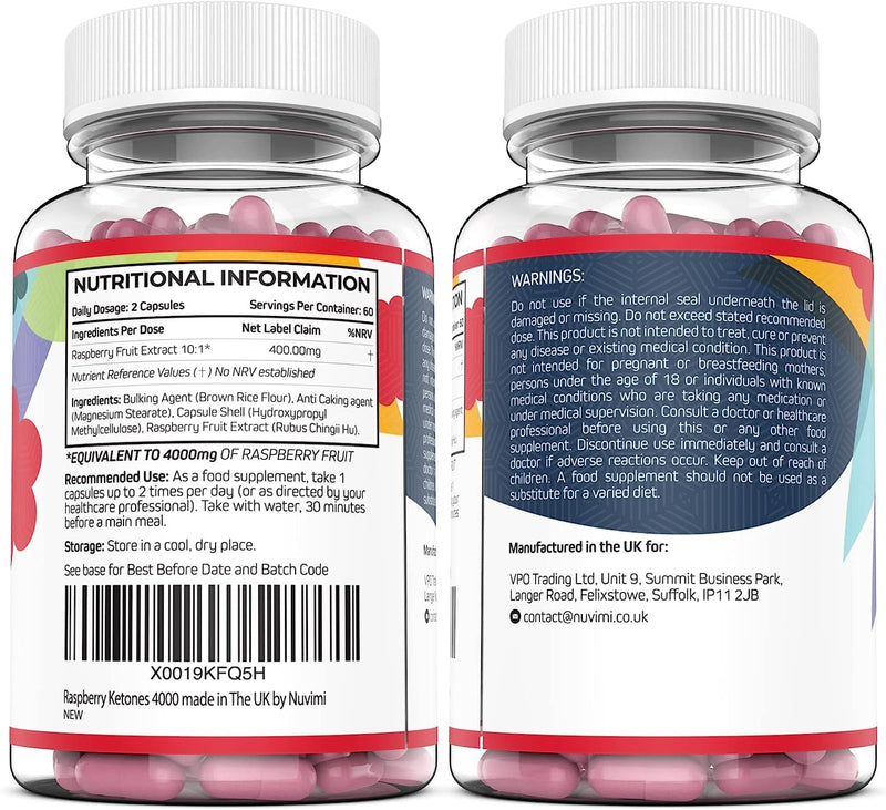 Raspberry Ketones 4000mg - 120 Tablets (2 Month�s Supply) - Max Strength Capsules, Created to Increase Results - UK Made to GMP Standards, by NUVIMI� - BeesActive Australia