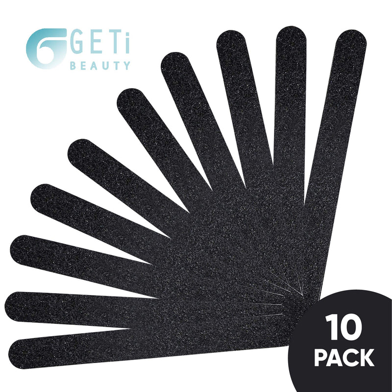 GETi Beauty Nail Files 10-Pcs Made in U.S.A – For Natural and Acrylic Nails – -100/180 Coarse and Medium Fine Grit – Washable and Reusable – Durable Abrasive Emery – Double Sided Cushion Black 100/180 Grit (10 Pack) - BeesActive Australia