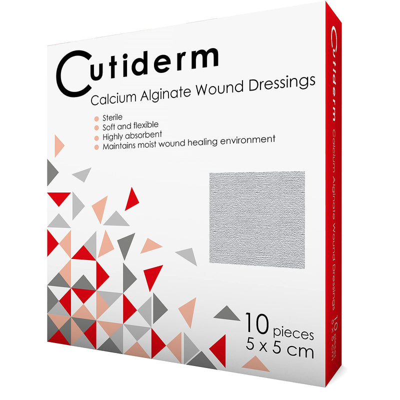 Pack of 10 Cutiderm Calcium Alginate Low Adherent Wound Dressing 5cm x 5cm - Suitable for cuts and lacerations, Post Surgical Wounds, exuding Wound Including venous, arterial and Diabetic ulcers 5x5 cm (Pack of 10) - BeesActive Australia