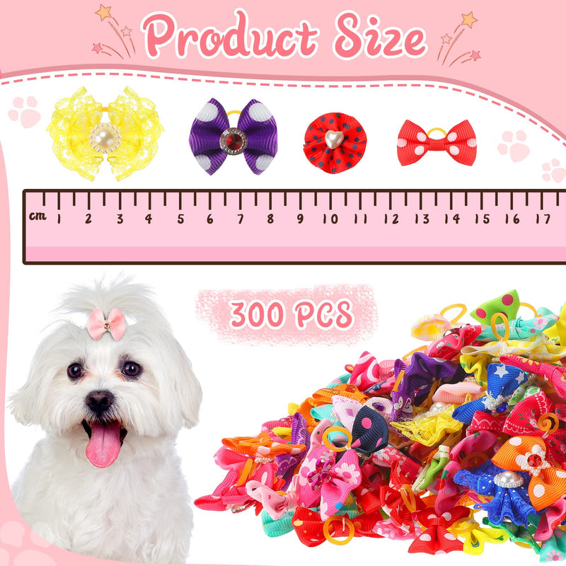 Reginary 300 Pcs Dog Bows Grooming Cute Dog Hair Bows Girl with Rubber Bands Small Puppy Bowknots Colorful Hair Accessories for Dogs Puppies Pets - BeesActive Australia