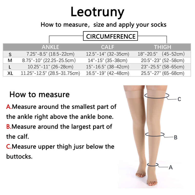 Leotruny Women Men 20-30 mmHg Support Open Toe Thigh High Compression Stockings C01-beige Small (1 Pair) - BeesActive Australia