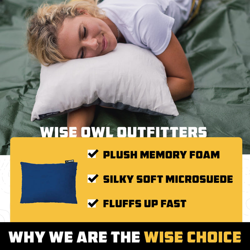 Wise Owl Outfitters Camping Pillow - Essential Camping Accessories, Backpacking Pillow for Sleeping and Traveling - Compressible Memory Foam Travel Pillow, Compact - Small/Medium Blue Medium (Pack of 1) - BeesActive Australia
