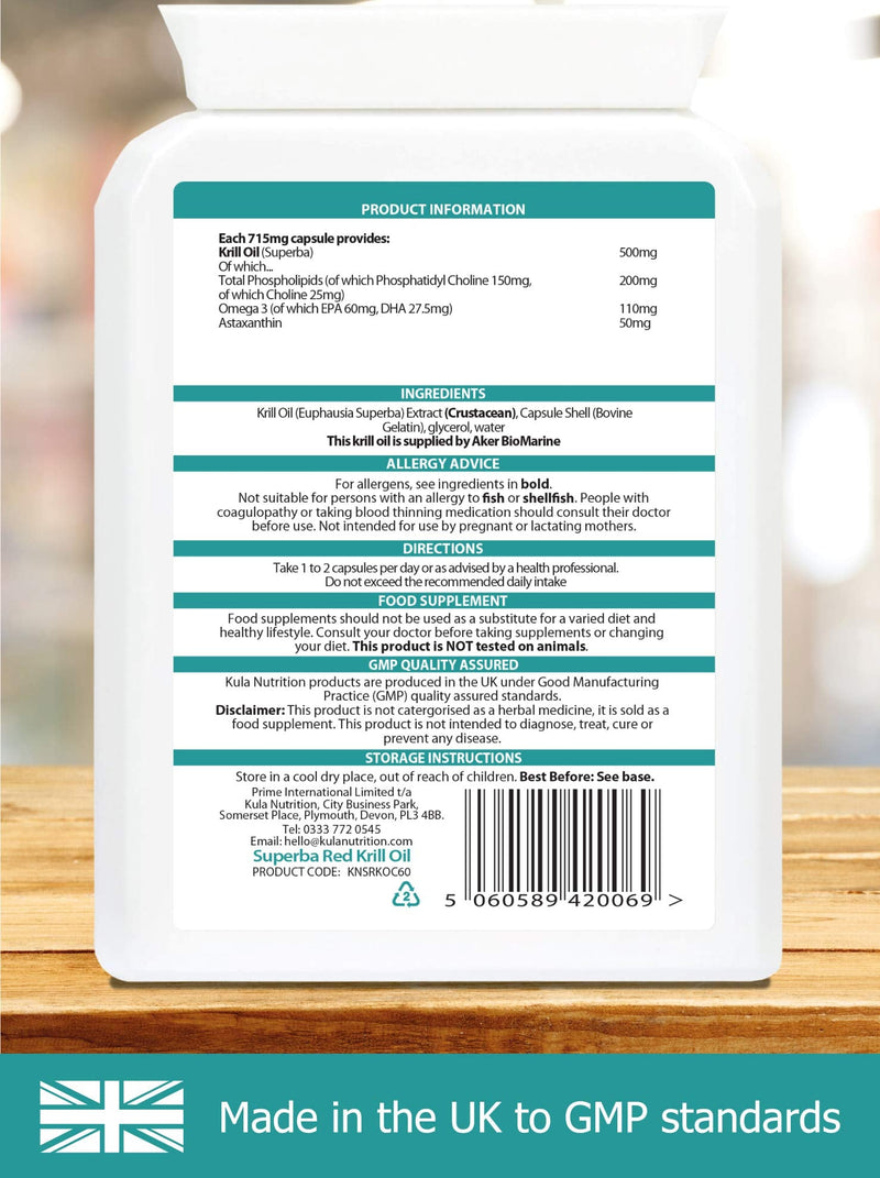 Max Strength Red Krill Oil Capsules - 1000mg per Serving - 60x 500mg Softgels (1 Month Supply) Astaxanthin, EPA, DHA Omega 3 Oil for Heart, Blood Pressure, Vision and Brain Health - Kula Nutrition 60 Tablets - BeesActive Australia