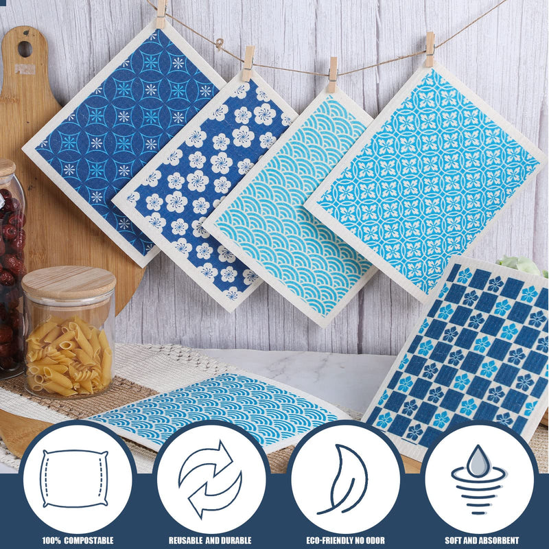 6 Pcs Swedish Kitchen Dish Cloths Kitchen Towels Reusable Sponge Cleaning Cloths Wipes Absorbent Dish Cloth Quick Drying Washable Decorative Tea Towels No Odor Bar Hand Towel (Japanese) Japanese - BeesActive Australia