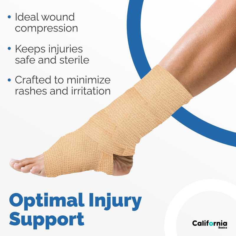 California Basics Non-Woven Self Adhesive Brown Bandage Wrap - 12 Pack - 2 Inches by 5 Yards Cohesive Bandage for All Sports, Breathable Athletic Tape for Wrists, Knee and Ankle 2 Inch 12 Pack - BeesActive Australia