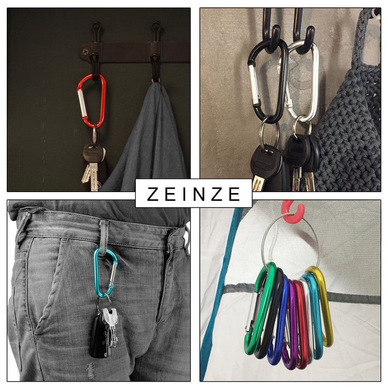 ZEINZE Carabiner Clip 3" Aluminum D-Ring Spring Loaded Gate Small Keychain Carabiners Clip Set for Outdoor Camping Mini Lock Hooks Spring Snap Link Key Chain Durable Improved Design 8 Pack Assorted - BeesActive Australia