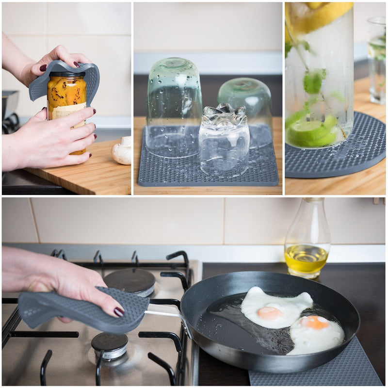 Silicone Trivet Mats - Pot Holders - Drying Mat Our potholders Kitchen Tools is Heat Resistant to 440°F, Non-Slip Durable Flexible Easy to wash and Dry and Contains 4 pcs by Q's INN. Gray - BeesActive Australia