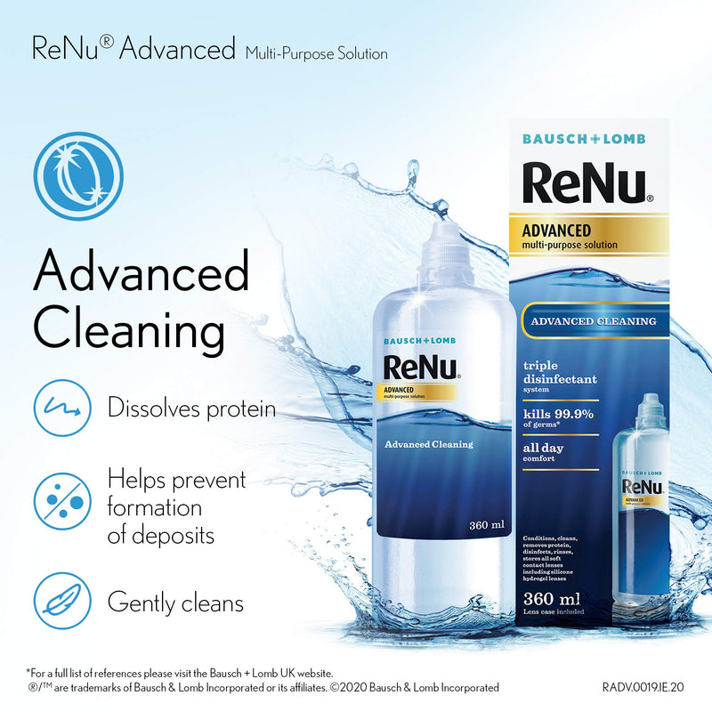 ReNu Advanced Multi Purpose Contact Lens Solution, More Than Clean For Soft Contact Lenses, Condition, Clean, Remove Protein, Disinfect, Rinse and Store Your Lenses, Lens Case Included, 1 x 360 ml 1 x 360ml - BeesActive Australia