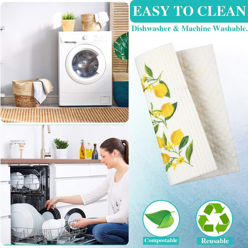 Boao Set of 6 Lemon Swedish Kitchen Dishcloths Cleaning Cloths Absorbent Cloth No Odor Reusable Dish Towel for Kitchen, Hand, Counter Wipes - BeesActive Australia