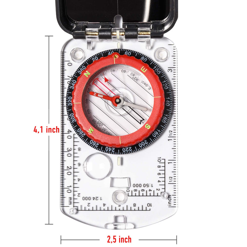 TurnOnSport Sighting Compass Mirror Adjustable Declination - Boy Scout Compass Hiking Survival - Map Reading Compass Orienteering - Mirror Compass Hunting Fishing - Compass Backpacking Camping Red - BeesActive Australia