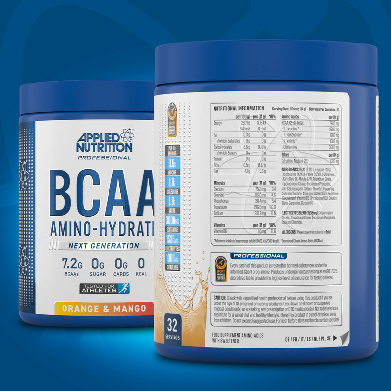 Applied Nutrition BCAA Powder - Branched Chain Amino Acids BCAAs Supplement, Amino Hydrate Intra Workout & Recovery Energy Drink (450g - 32 Servings) (Orange & Mango) Orange & Mango 450 g (Pack of 1) - BeesActive Australia