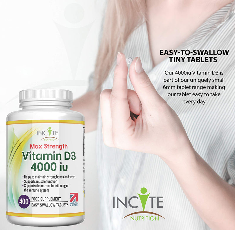 Vitamin D 4000iu - 400 Premium Vitamin D3 Easy-Swallow Micro Tablets - One a Day High Strength Cholecalciferol VIT D3 - Vegetarian Supplement - Made in The UK by Incite Nutrition Vitamin D3 4000iu - BeesActive Australia