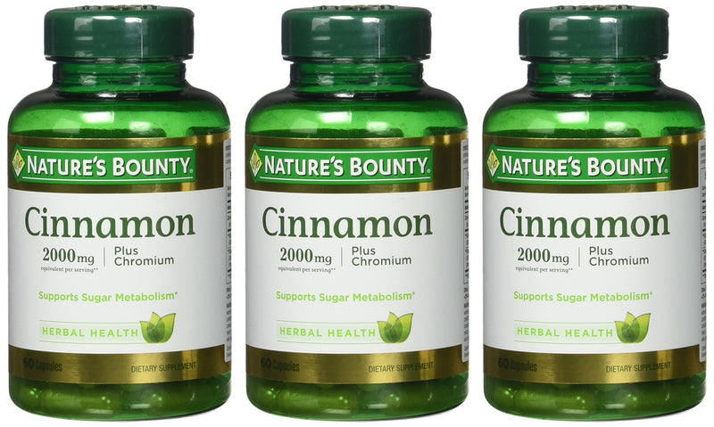 Nature's Bounty Cinnamon 2000mg Plus Chromium, Dietary Supplement Capsules 60 ea (Pack of 3) - BeesActive Australia