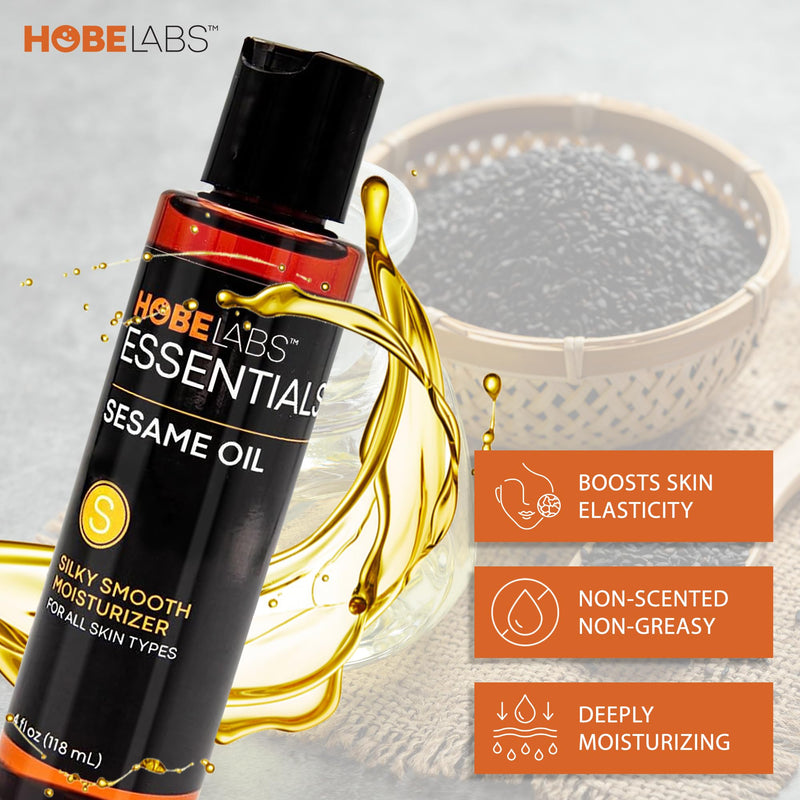 Hobe Labs Sesame Oil - 4 oz - Natural Moisturizer for All Skin Types, Antioxidant & Vitamin Rich Formula, Premium Massage Oil with Light Texture to Rejuvenate and Revitalize - BeesActive Australia