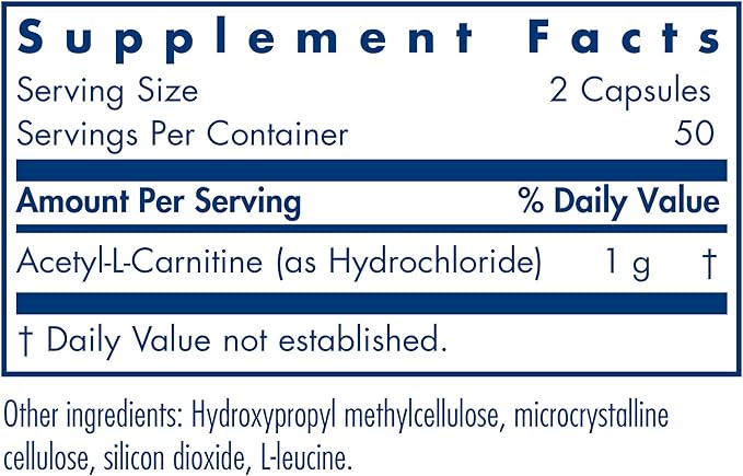 Acetyl L-Carnitine 500mg 100 Vegetarian Capsules - BeesActive Australia