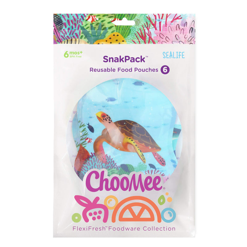 ChooMee Reusable Baby Food Pouches, SnakPack | Secure Double Lock Zipper 6 CT SeaLife - BeesActive Australia