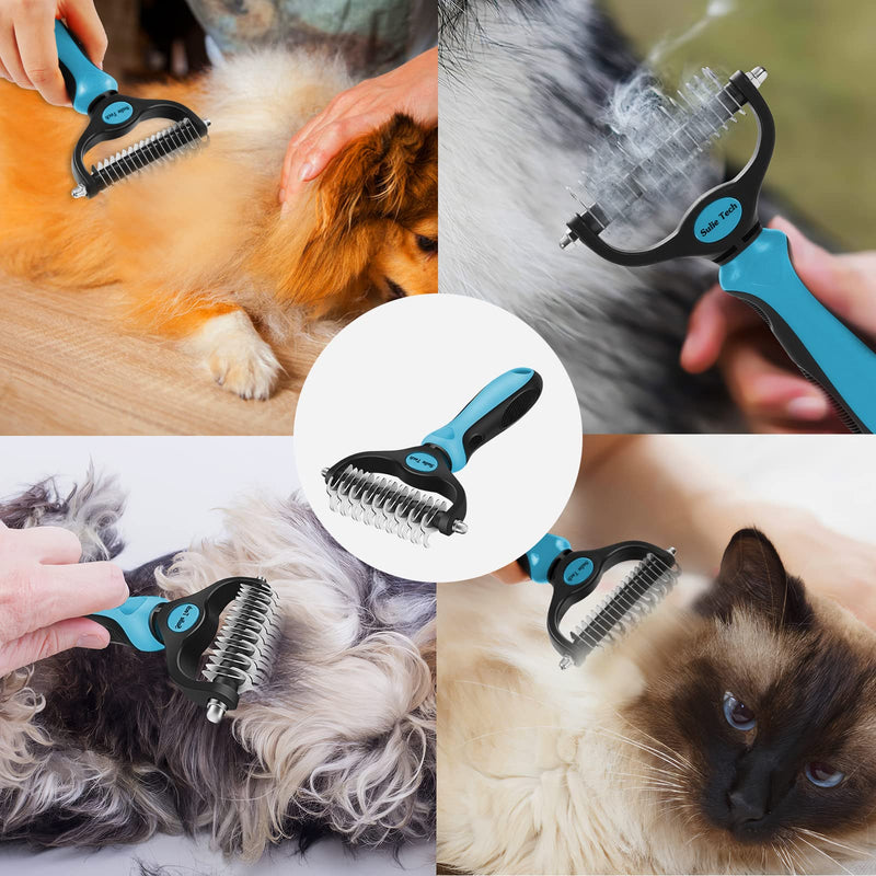 Sulie Tech Pet Grooming Brush, Dematting Undercoat Rake for Dogs and Cats, Double Sided Shedding, to Remove Mats, Knots and Tangles Gently Blue - BeesActive Australia