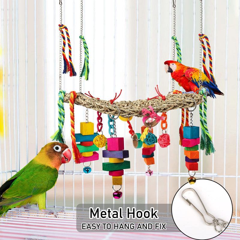 Bird Swing Toys, Bird Foraging Wall Toy, Seagrass Woven Hammock Swing Mat with Colorful Ropes Wooden Chew Toys for Lovebirds, Parakeets, Conures, Cockatiels - BeesActive Australia
