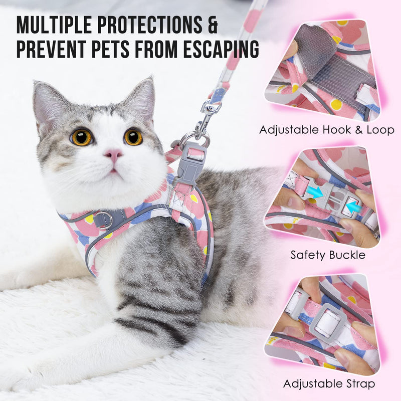 Lukovee Cat Harness and Leash for Walking, Adjustable Escape Proof Vest Harness for Kitten with Reflective Strips Lightweight Step-in Jacket for Cats Puppy Small Pet Traveling Hiking XXS ( Chest 11.0'' ~ 12.2'') A- Pink - BeesActive Australia