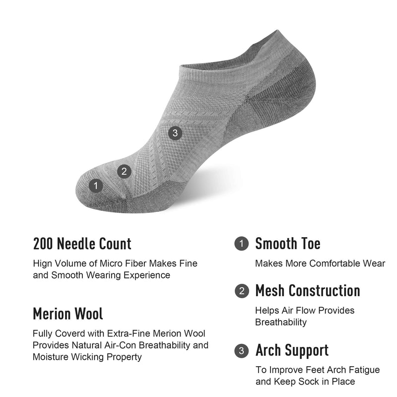 ECOEY ULTIMATE No Show Merino Wool Athletic Socks for Men and Women 2/4 Pairs Light Grey 4 Pairs 9-11 - BeesActive Australia