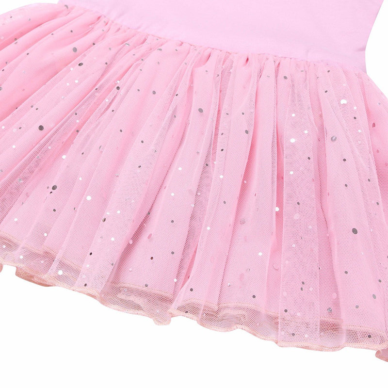 [AUSTRALIA] - FEESHOW Kids Girls Long Sleeve Leotard Gymnastics Ballet Dance Tutu Dress Shiny Mesh Skirt Ballerina Costumes Pink 5 / 6 