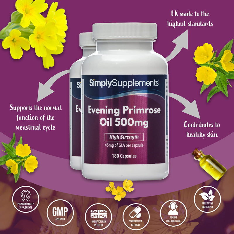 Evening Primrose Oil 500mg | 2X 180 Capsules | Cold Pressed Soft Gel Capsules | Contains Rich Concentrations of Gamma Linolenic Acid (GLA) - BeesActive Australia