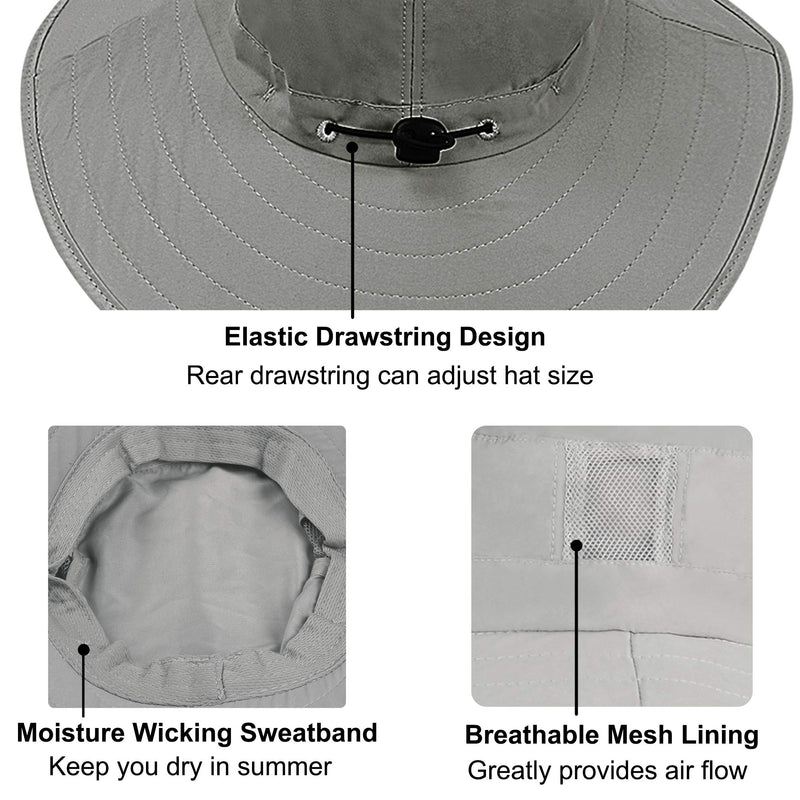 [AUSTRALIA] - Men Safari Sun Hat Wide Brim Boonie Fishing Cap with Adjustable Drawstring Grey 