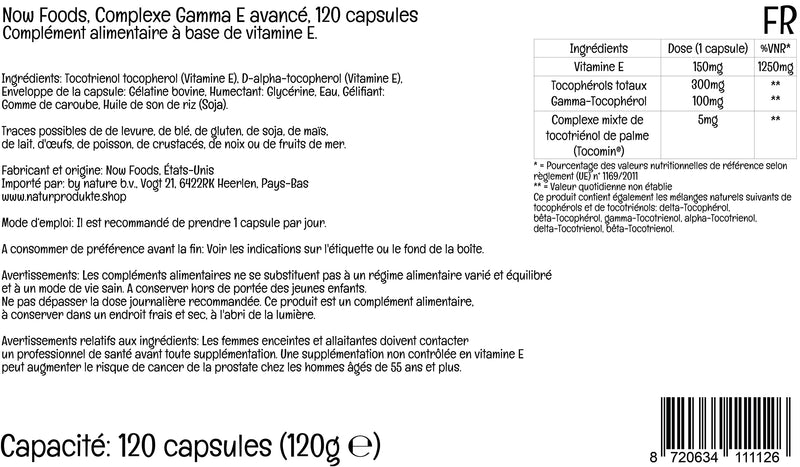 Now Foods, Advanced Gamma-E-Complex, 120 Softgels, Lab-Tested, Vitamin E, Gluten Free, Non GMO - BeesActive Australia