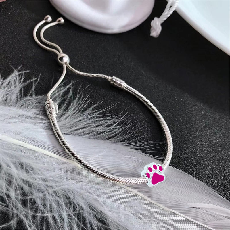 40PCS Paw Print European Beads Bulk Animal Foot Large Hole Charm Dog Pet for Jewelry Making Bracelet Necklace Mixed 5 Colors - BeesActive Australia