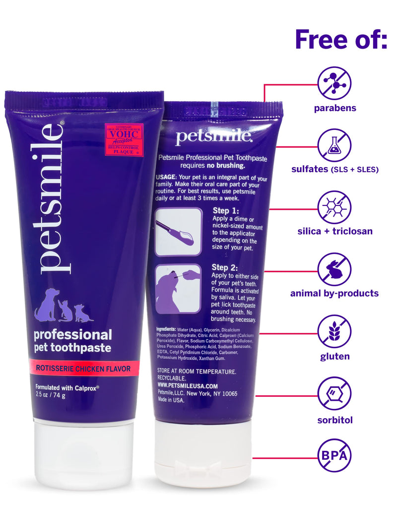 Petsmile Professional Dog Toothpaste | VOHC Approved Flavored Pet Toothpaste with Plaque Control | Human-Grade Ingredients Clean Teeth & Improves Dental Health (Rotisserie Chicken, 2.5 Oz) Rotisserie Chicken 2.5 Ounce (Pack of 1) - BeesActive Australia