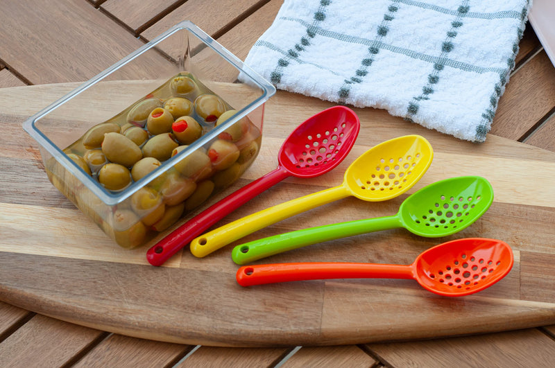 Pikanty Small Slotted Spoon - for straining oils and juices, reaching into small jars, and serving all kinds of food. 4 Colors - BeesActive Australia