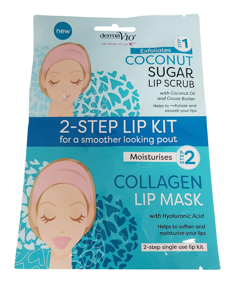 Derma V10 2-Step Lip Kit - Sugar Lip Scrub & Collagen Lip Mask - 6 Pack Bundle (3 x Raspberry, 3 x Coconut) - BeesActive Australia