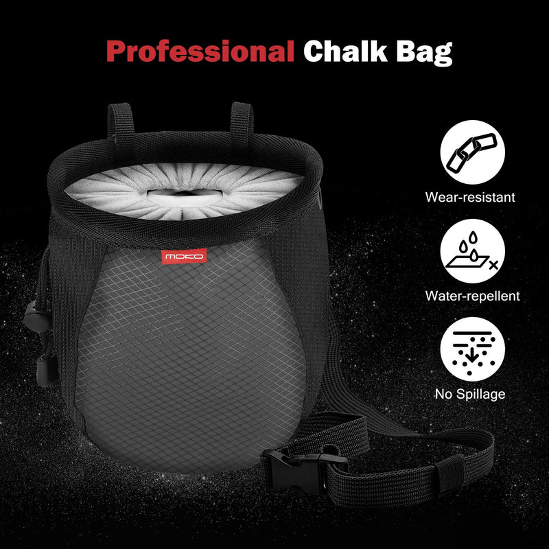MoKo Rock Climbing Chalk Bag, Bouldering Chalk Bag Bucket with Adjustable Belt & Carabiner Drawstring Climbing Chalk Bag for Rock Climbing Weight Lifting Gymnastics Crossfit - BeesActive Australia