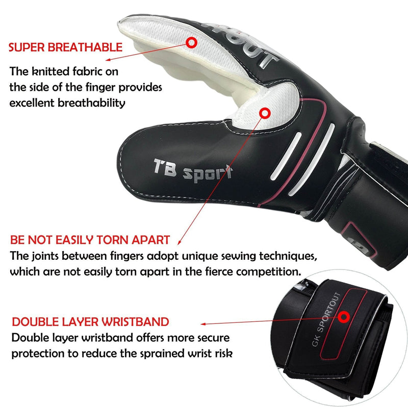 Youth&Adult Goalie Goalkeeper Gloves,Strong Grip for The Toughest Saves, with Finger Spines to Give Splendid Protection to Prevent Injuries,3 Colors Black 6 - BeesActive Australia