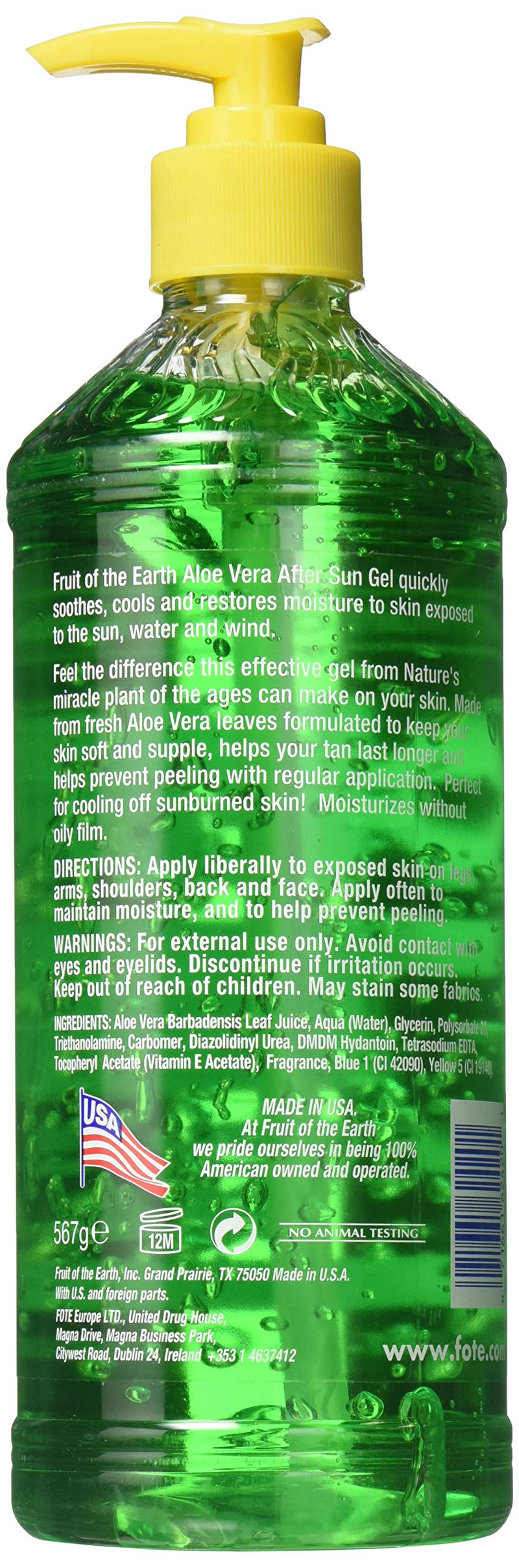 Fruit of the Earth After Sun Gel, Aloe Vera, 20 Ounce - BeesActive Australia