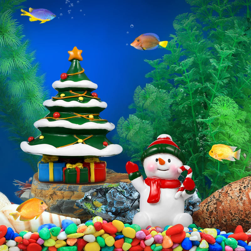 POPETPOP 2Pcs Christmas Aquarium Decorations- Resin Fish Tank Decoration Christmas Tree Snowman Micro Landscape Ornaments for Holiday Fish Tank Supplies Table Decor Christmas Tree + Snowman - BeesActive Australia