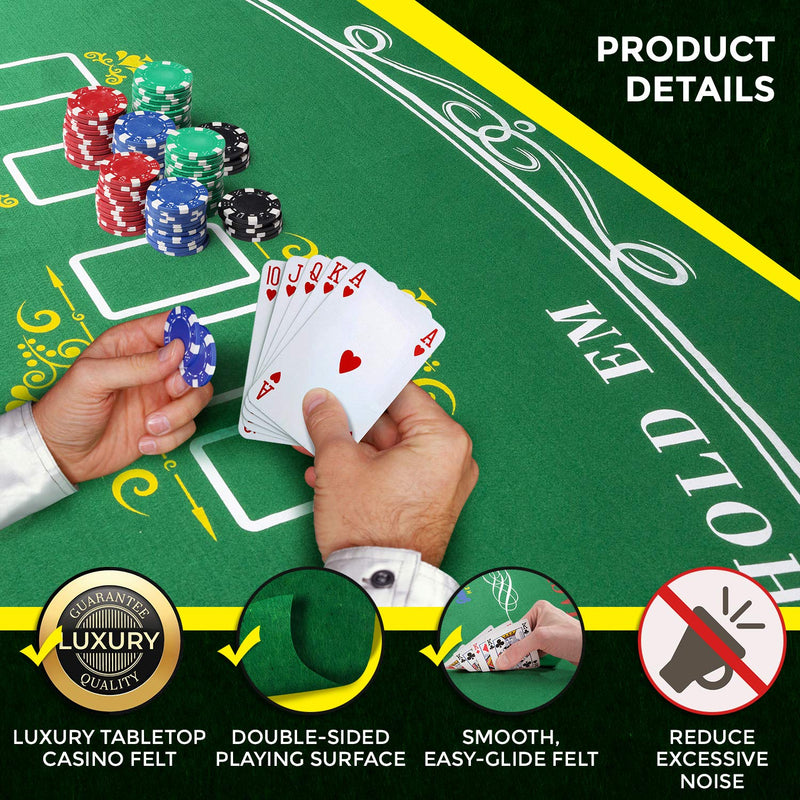 [AUSTRALIA] - Tabletop Casino Felt Layout for Texas Holdem Poker and Blackjack - Premium Professional Grade Blackjack and Poker Mat for, Theme Party, Poker Night, Fundraisers & Gatherings 