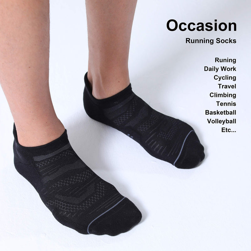 6 Pack Men's Running Ankle Socks with Cushion, Low Cut Athletic Sport Tab Socks Black Large - BeesActive Australia