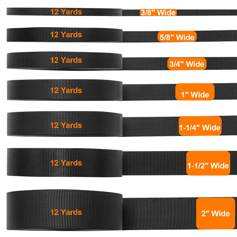 BEYOURD Heavyweight Nylon Webbing Strap, Heavy Duty Nylon Straps, Flat Black Webbing Strapping for Outdoor DIY Crafts, 12 Yards by 3/8", 5/8", 3/4", 1", 1-1/4", 1-1/2", 2" Wide 0.6 Inches - BeesActive Australia