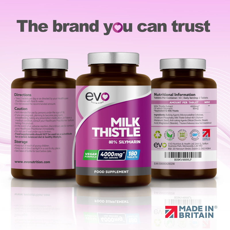 Milk Thistle Tablets - High Strength 4000mg Supplement - 180 Tablets (3-Month Supply) - 80% Silymarin - Vegan - Liver Support - Made in UK - BeesActive Australia
