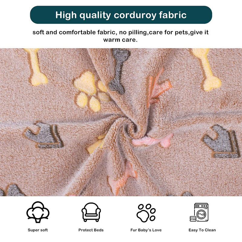 Flying Paws Dog Blankets, Machine Wash Soft Fluffy Fleece Fabric, Kitten Supplies Cute Bone Paw Print (3 Colors), Puppy Blanket for Small Dogs Warm Bed Sleep Mat Medium(30*20") Pink/Brown/Purple - BeesActive Australia